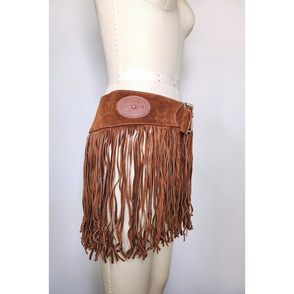 Fringed Leather Mini Skirt Festival Gypsy Tribal Warrior Gladiator Medieval S/M - Picture 2 of 10
